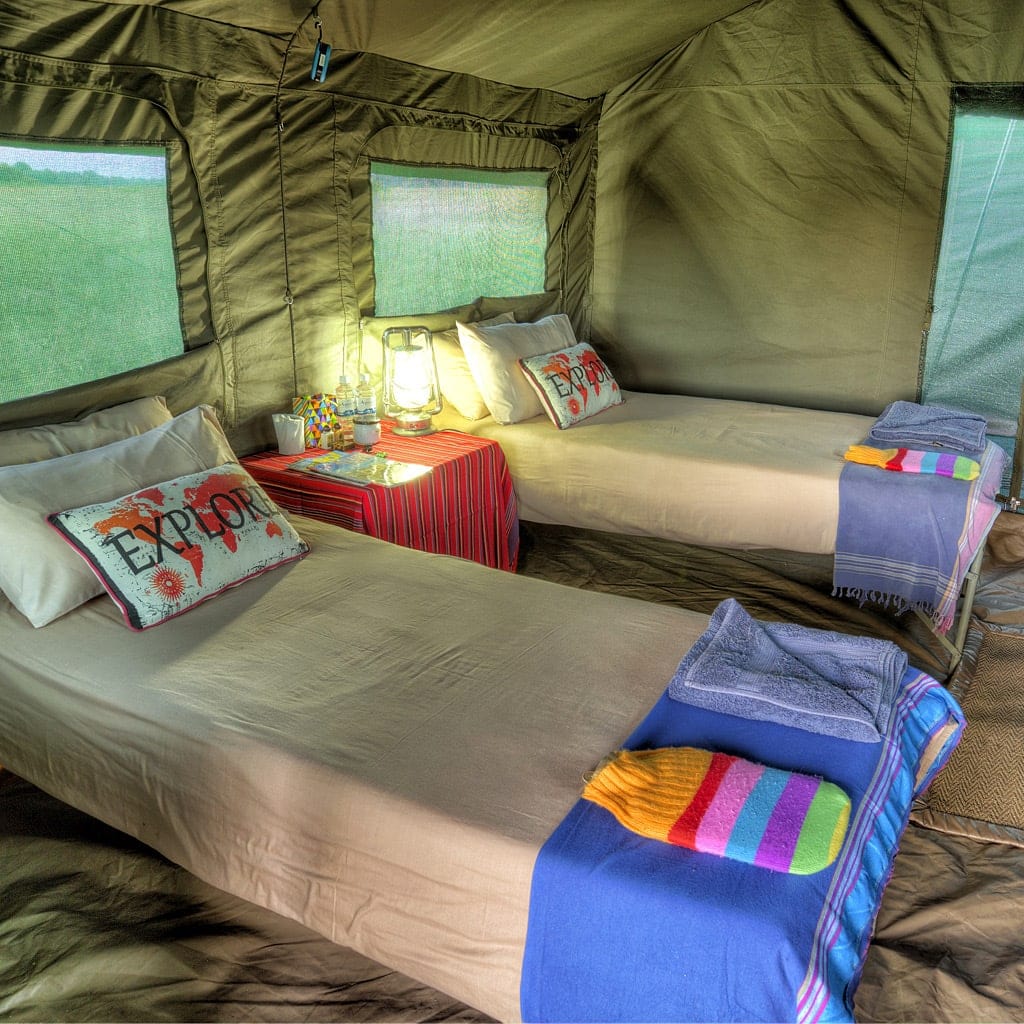Komfortable Betten auf Camping Safari in Botswana
