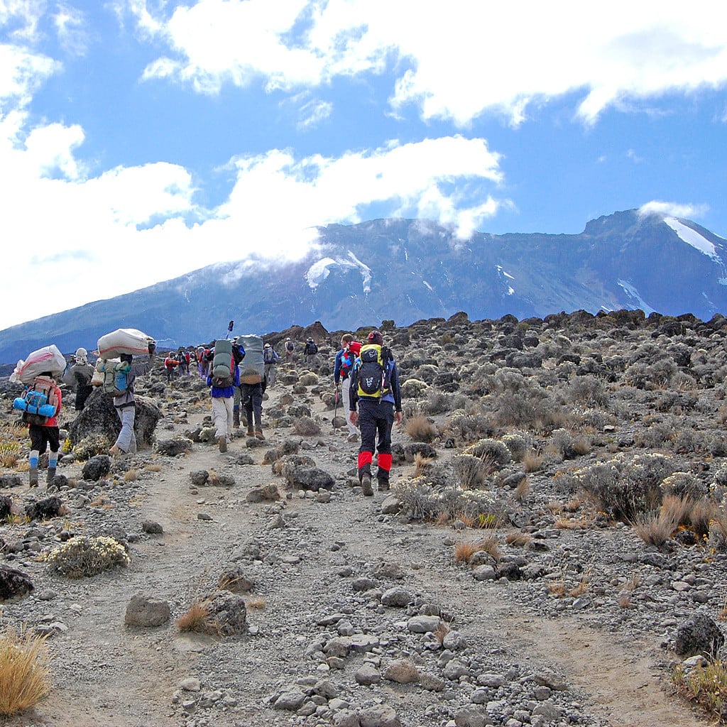 Kilimanjaro Marangu Route Tagesetappe mit Blick auf den Gipfel