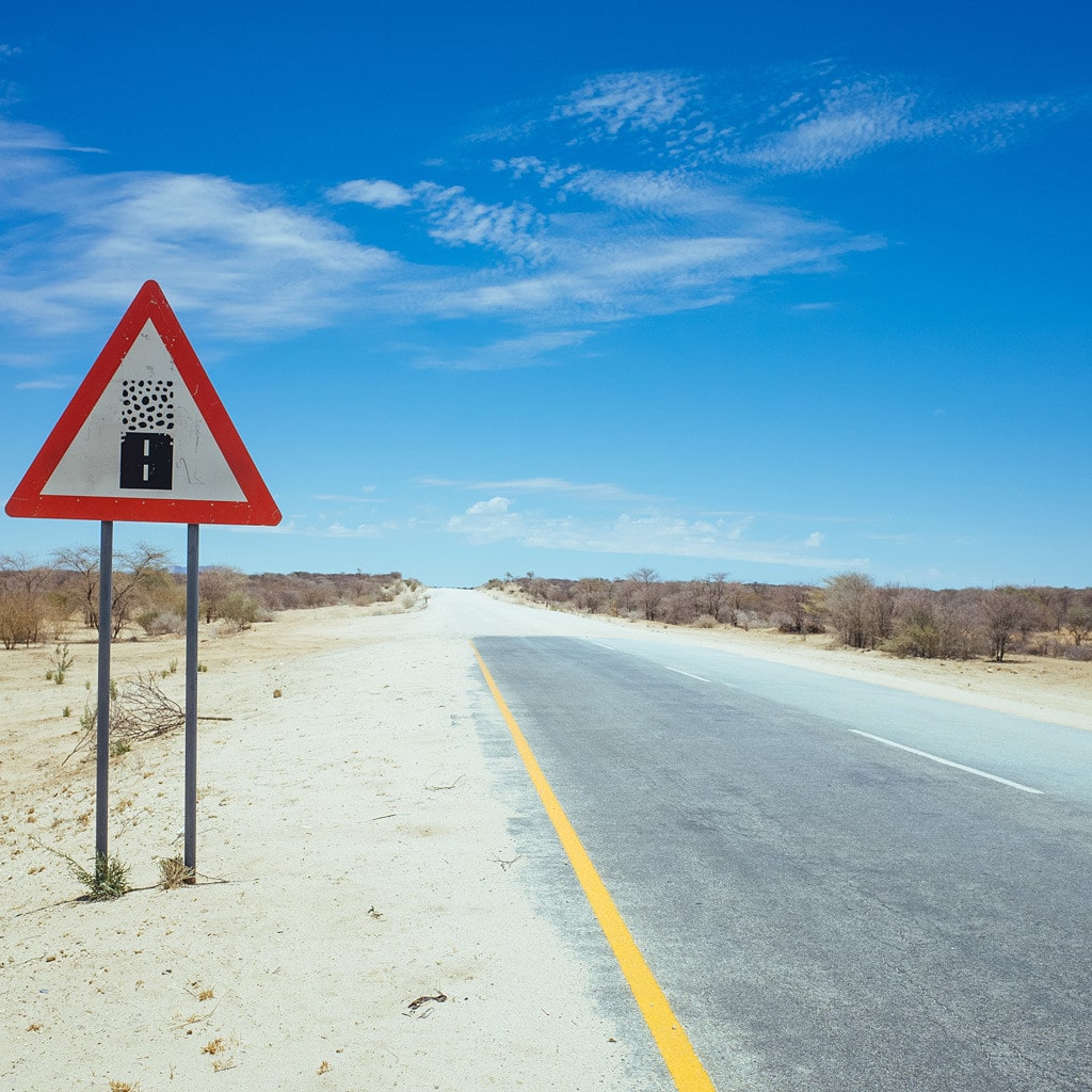 Straßenbeschilderung während Autoreise in Afrika