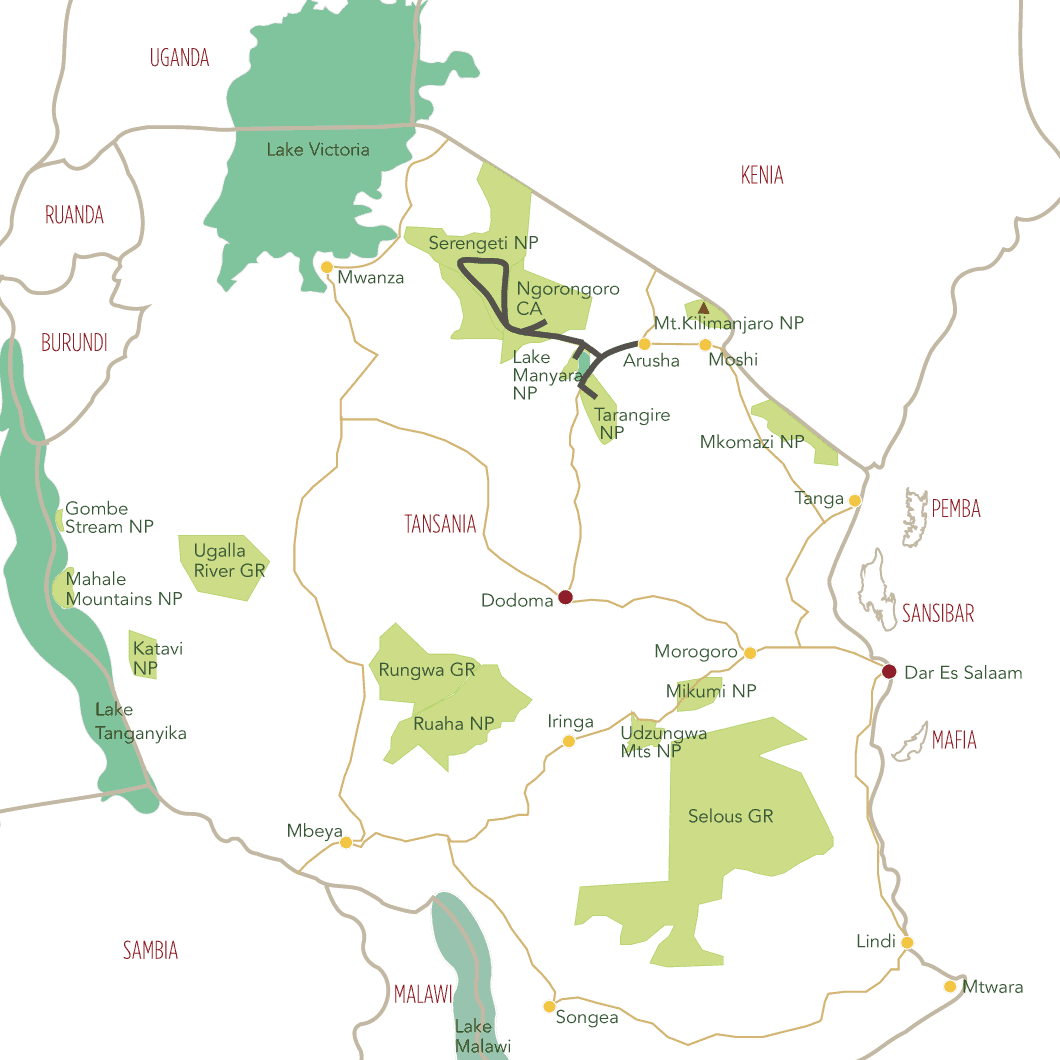 Tourkarte Tansania 7 Tage Safari