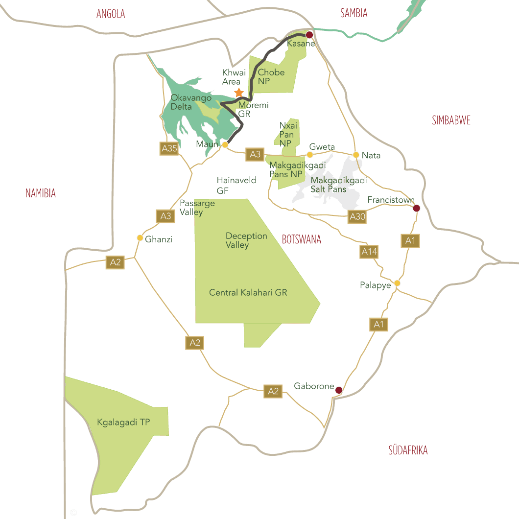Botswana die große Nordroute Campingreise Tourkarte
