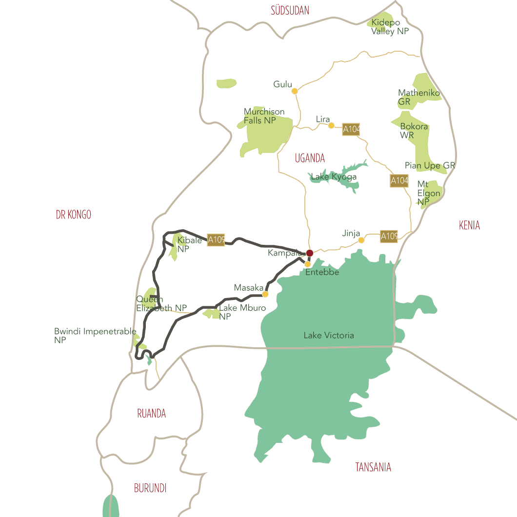 Faszination Uganda Gorilla Safari Tourkarte