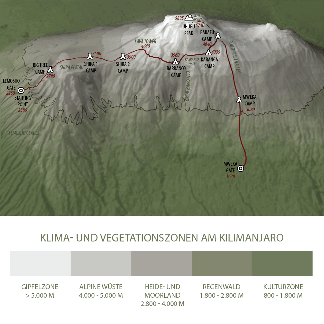 Lemosho Route Kilimanjaro Trekking Tourkarte