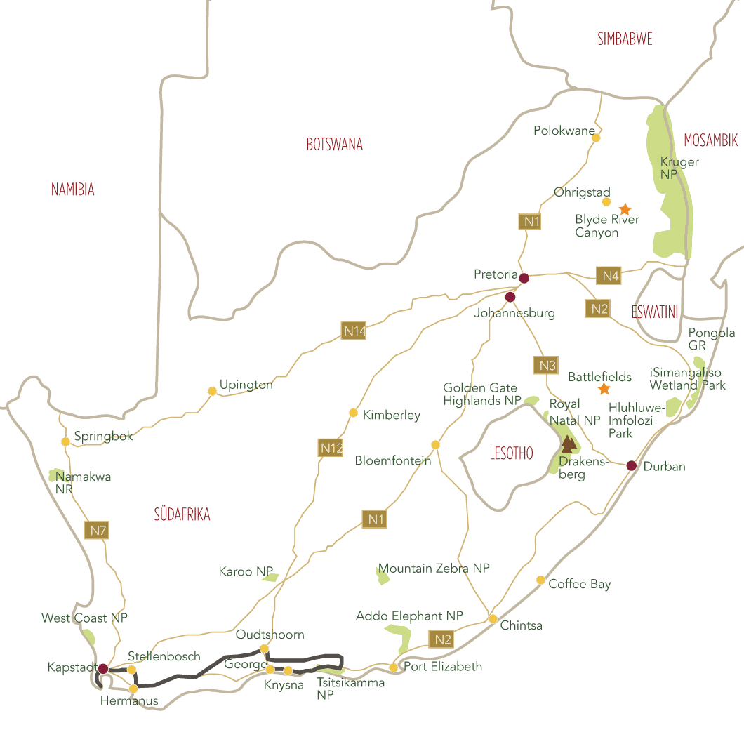 Suedafrika die Garden Route und Kapstadt