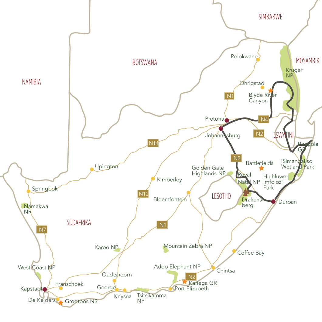 Suedafrika Norden und Ostkueste Intensiv