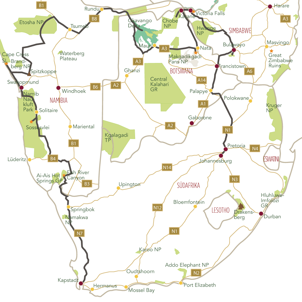 Von Kapstadt zu den Victoriafaellen