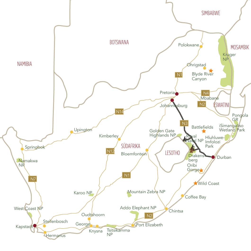 Wandern in den Drakensbergen Tourkarte