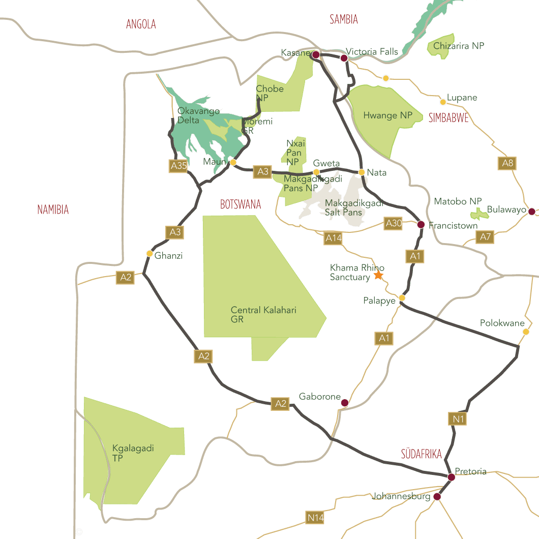 Botswana Entdecken Karte