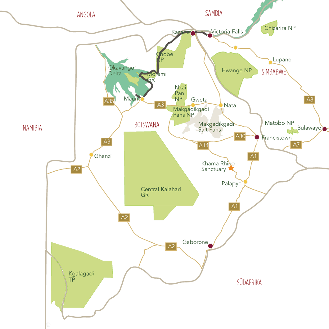 Botswana Highlights Tourkarte
