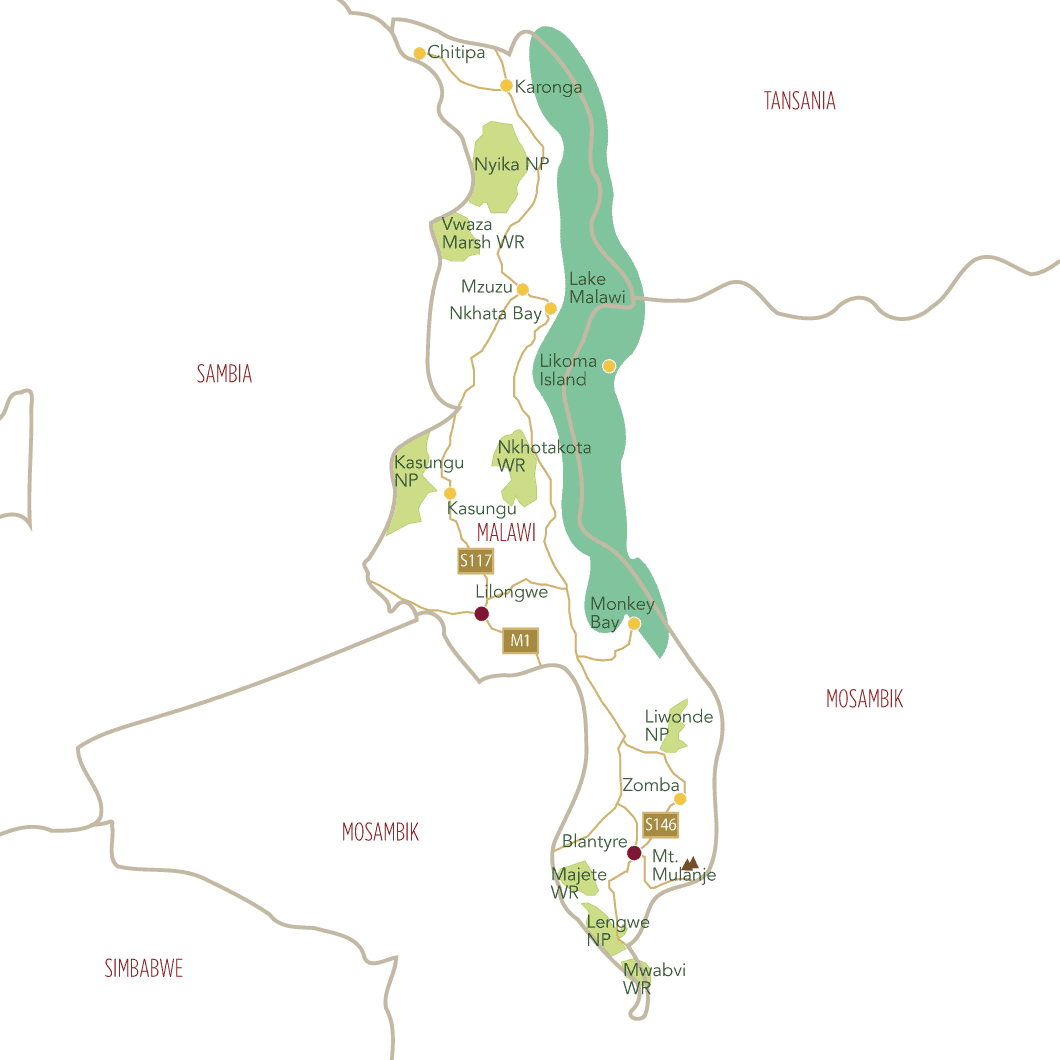 Malawi Reisen Karte