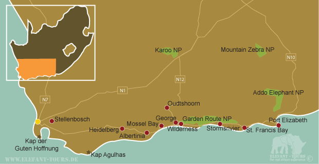 Garden Route detailierte Karte