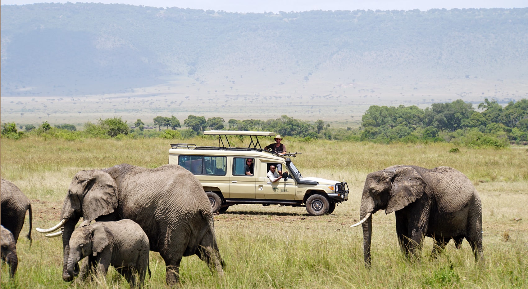 Kenia Safari besonders Fahrzeug hinter Elefanten