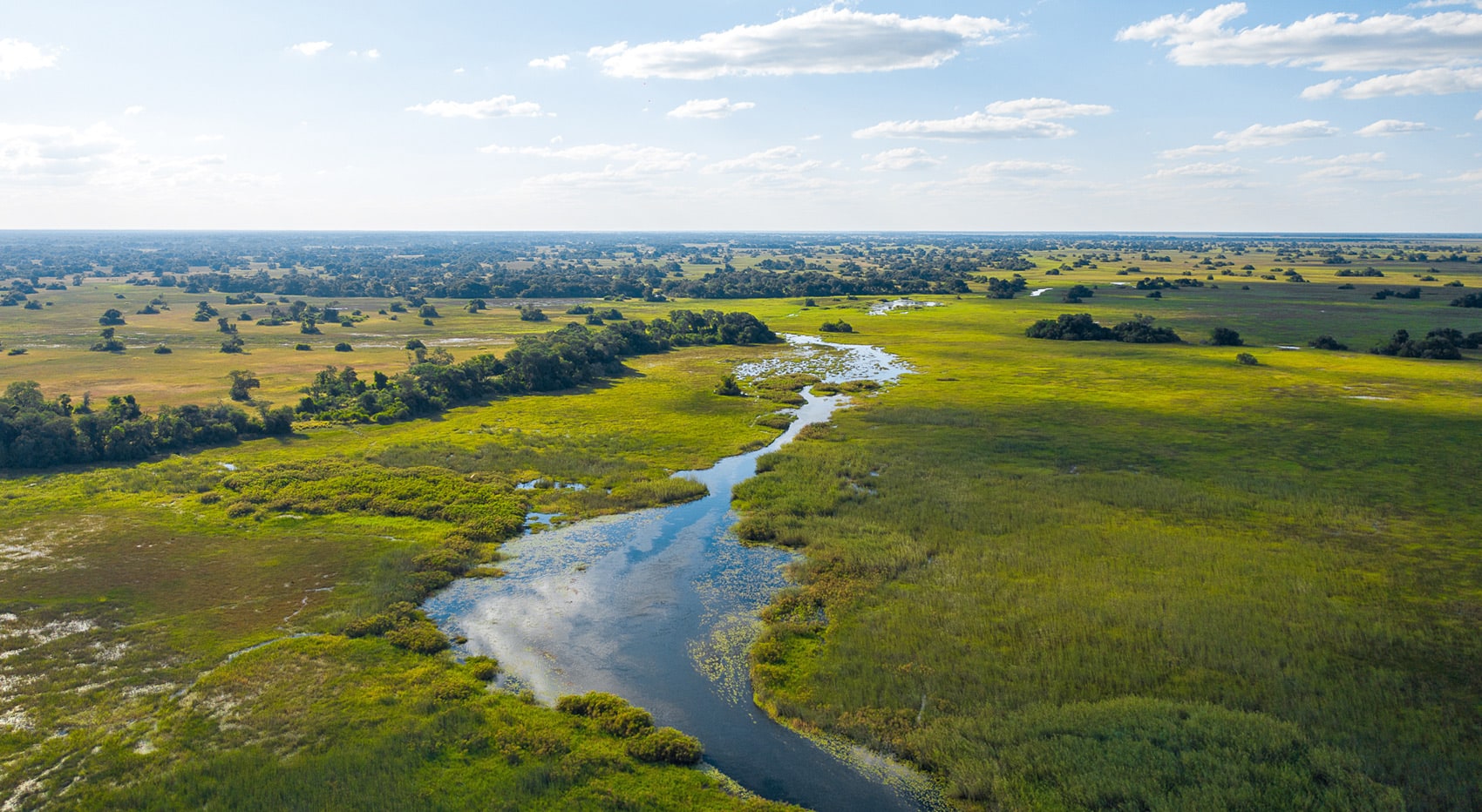 Das Okavango Delta in Botswana aus der Vogelperspektive
