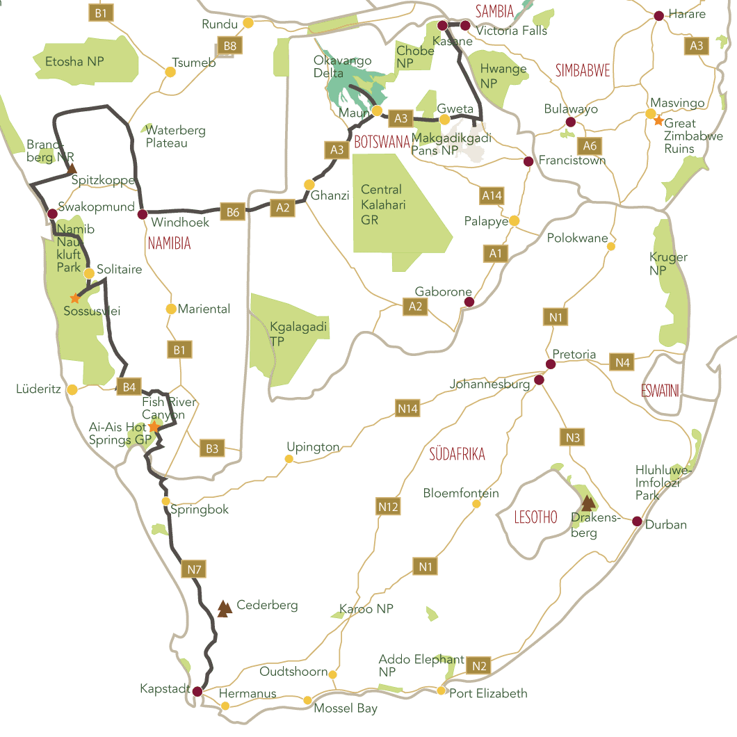 Southern Africa Explorer Tourkarte